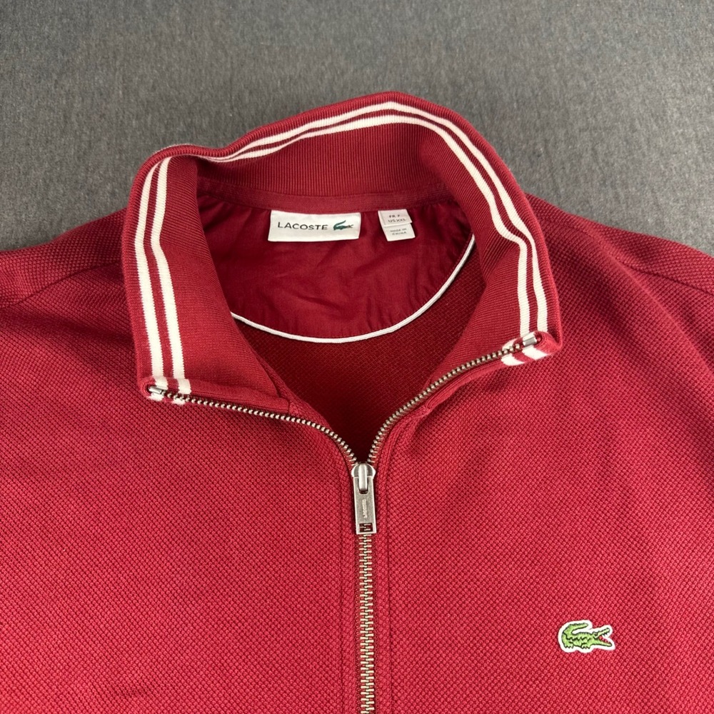 Lacoste Mens Full Zip Pique Track Jacket Burgundy Red White Trim XXL FR 7